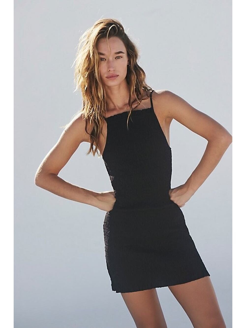 NWT Free People Black Ruched Stretchy High Neck Mini Dress Women's size Small
